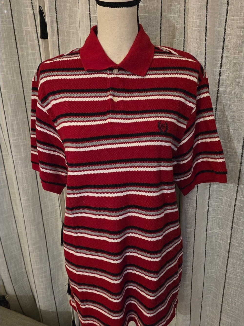 Chaps Red, White & Black Striped Polo